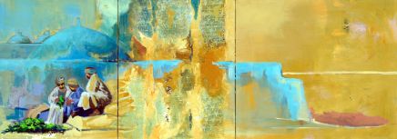 Men from the Blue City.Aswan; Egypt. 60cm x 140cm. Oil and acryllic on canvas.www.dortegjerlov.com